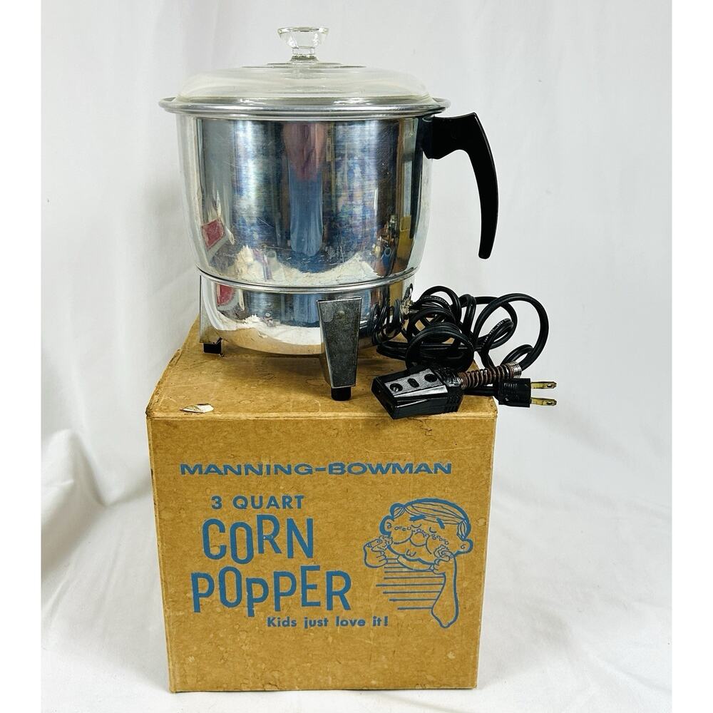 VTG Manning Bowman 3 Quart Popcorn Corn Popper W/ Glass Lid Model 35504 Works